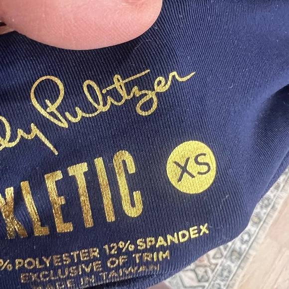 Lilly Pulitzer navy and gold luxletic leggings anything is possible size… - Picture 4 of 10